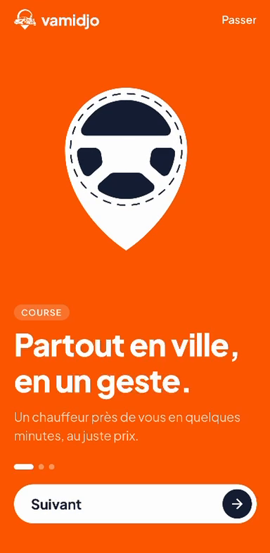 Écran Course de l’application Vamidjo